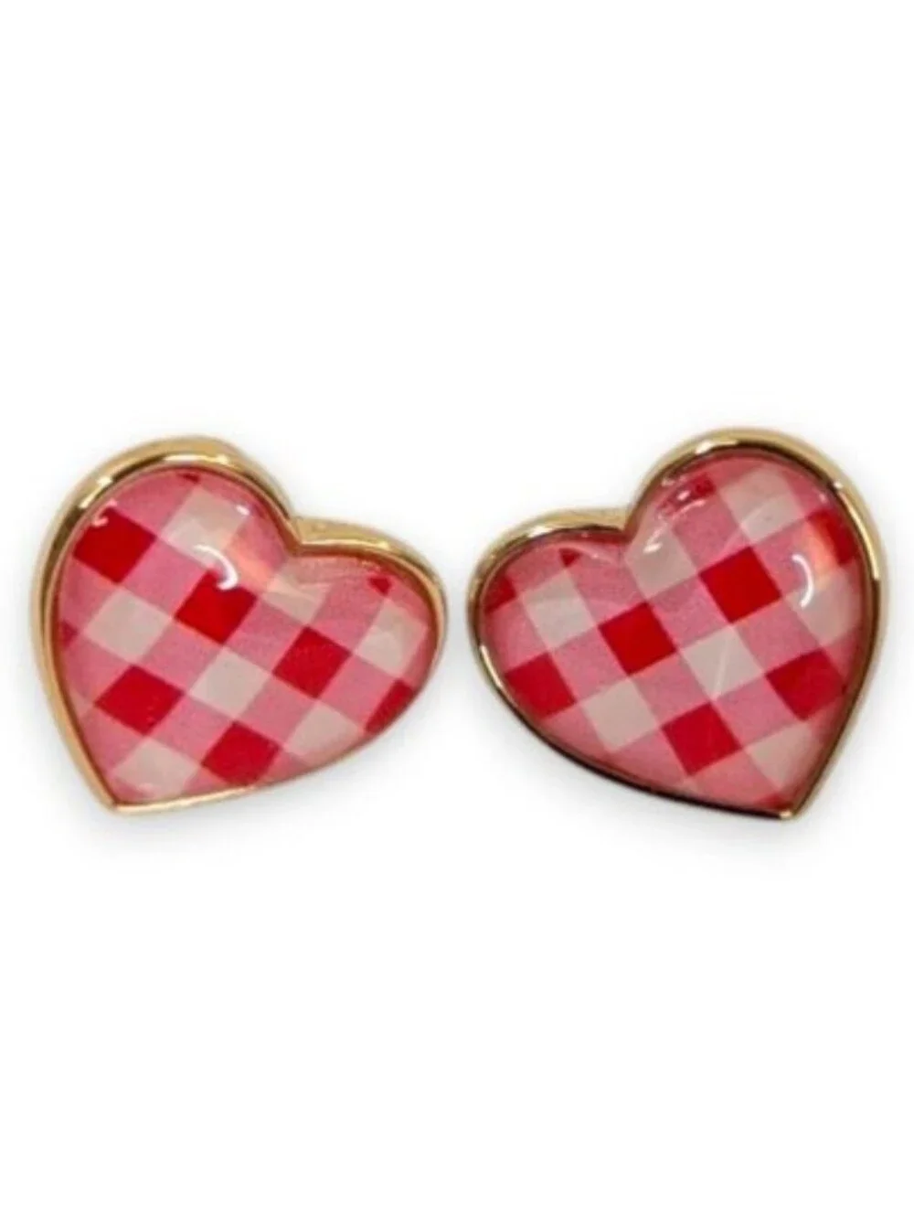 Betsey Johnson Red Gingham Heart Stud Earrings NWT/NIB